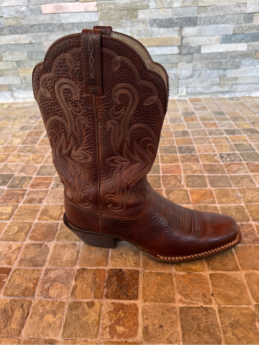 Ariat Brown Leather Trim Boots with Beige Interior - Picture 5 of 8